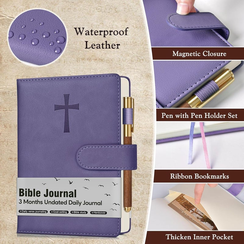 PAPEJOON Leather Christian Bible Journal for Women, Prayer Journal for Scripture Study, Daily Devotional, Undated Church Notes Notebook, Jesus Religious Faith Gift for Pastor, Graduation, Baptism, Lavender - Image 2